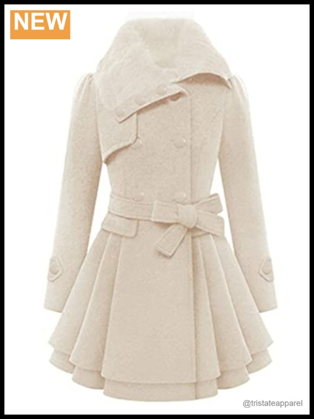 Faux Fur Collar Double Breasted Wool Pea Coat Winter Trench
